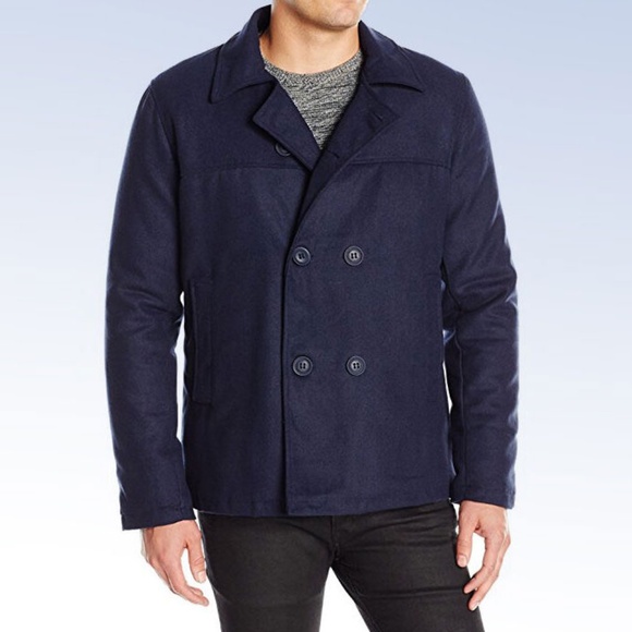 BRAVE SOUL Men's Men's Carlos Double Breasted Peacoat Jacket - NAVY - Large - Picture 1 of 1